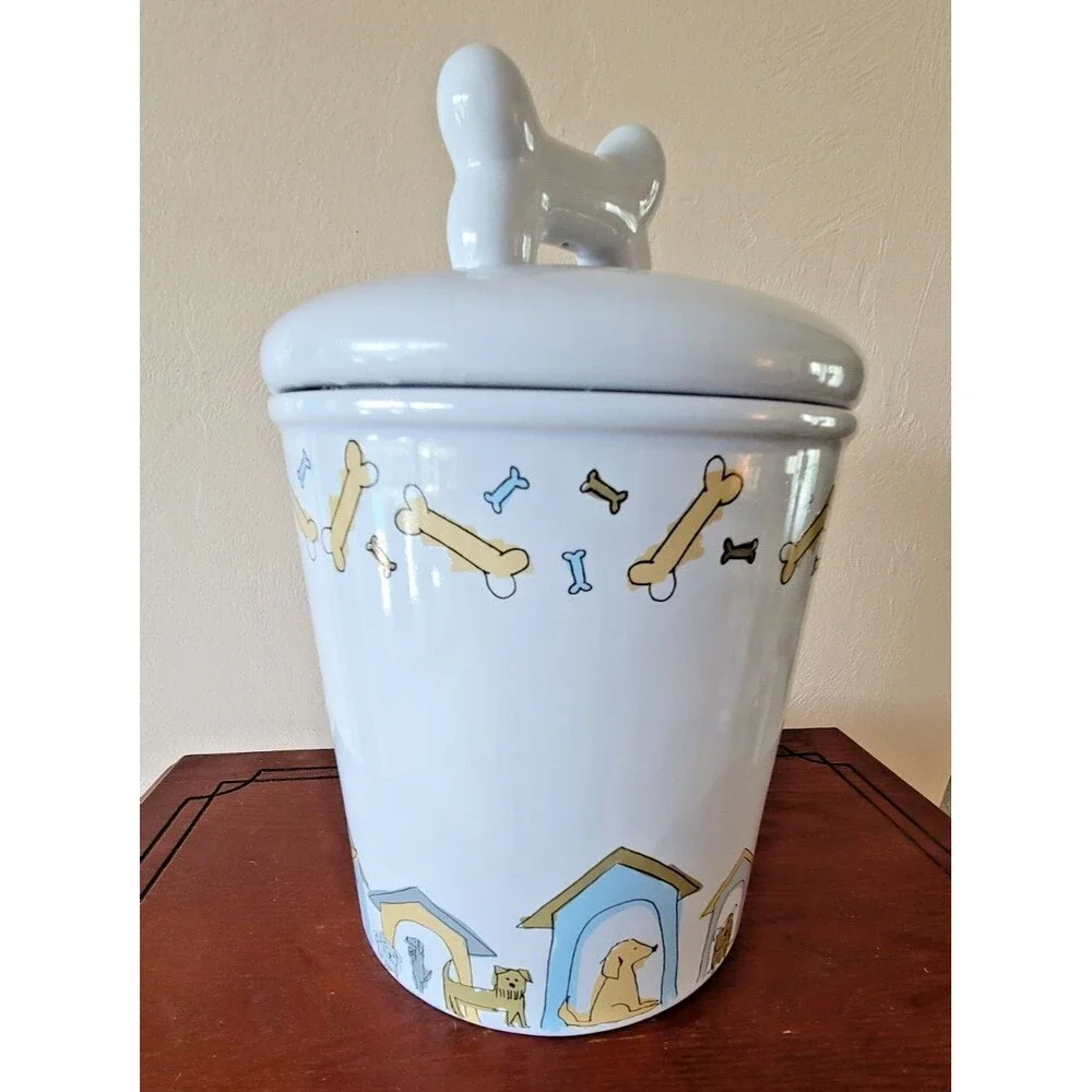 Signature Housewares Stoneware DOG TREAT  Jar Canister LID Bone Handle
